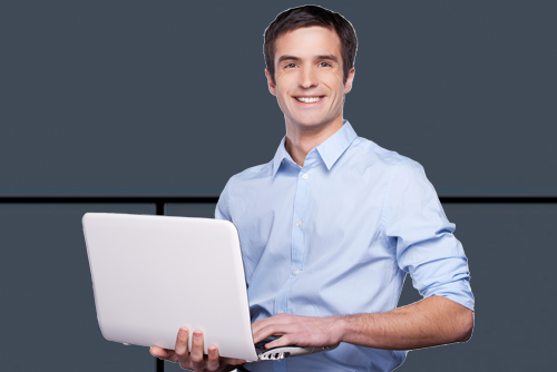 man with laptop, IT support National Ram Business Systems, Kyocera, KIP, HP, San Gabriel Valley, California, CA