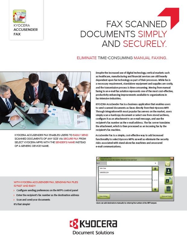 Kyocera Software Capture And Distribution Accusender Fax Brochure Thumb, National Ram Business Systems, Kyocera, KIP, HP, San Gabriel Valley, California, CA