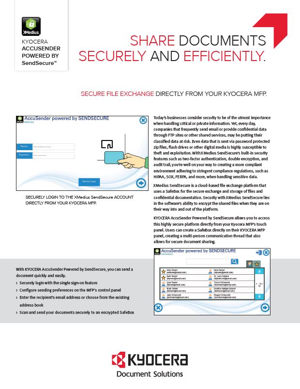 Kyocera Software Capture And Distribution Accusender Powered By Sendsecure Data Sheet Thumb, National Ram Business Systems, Kyocera, KIP, HP, San Gabriel Valley, California, CA