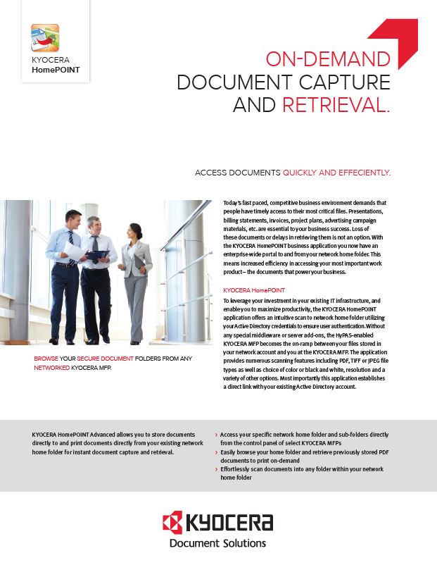 Kyocera Software Capture And Distribution Homepoint Advanced Data Sheet Thumb, National Ram Business Systems, Kyocera, KIP, HP, San Gabriel Valley, California, CA