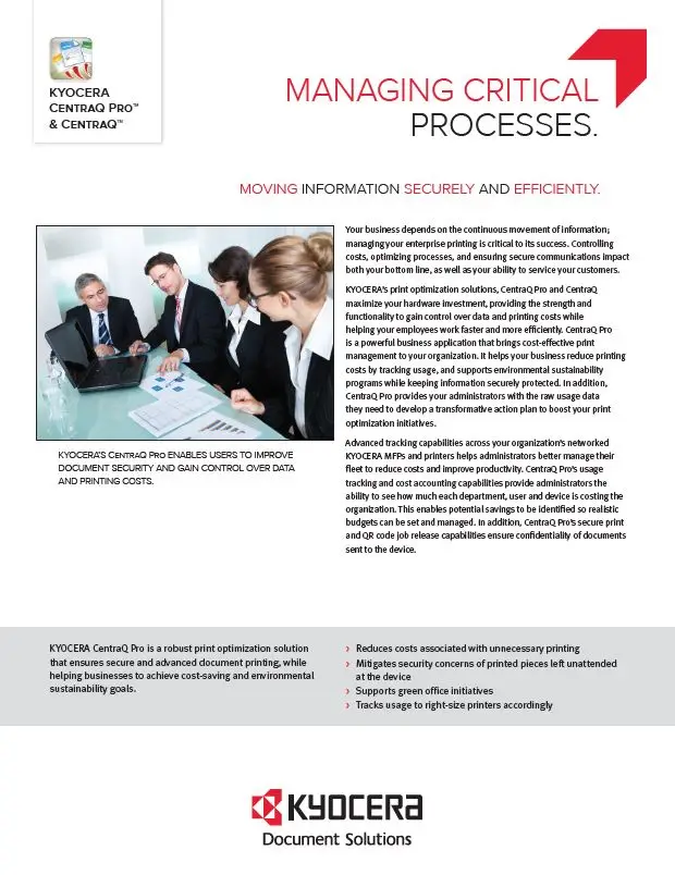 Kyocera, Software, Cost Control, Security Centraq Pro, National RAM Business Systems