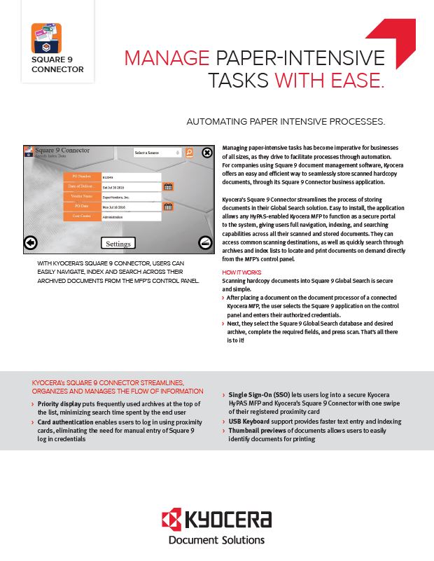 Kyocera Software Document Management, Square 9, Connector, kyocera, National RAM Business Systems