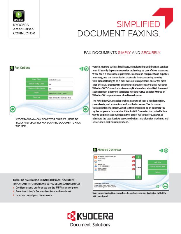 Kyocera Software Document Management Xmediusfax Connector Data Sheet Thumb, National Ram Business Systems, Kyocera, KIP, HP, San Gabriel Valley, California, CA