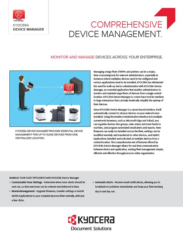 Kyocera Software Network Device Management Kyocera Device Manager Data Sheet Thumb, National Ram Business Systems, Kyocera, KIP, HP, San Gabriel Valley, California, CA