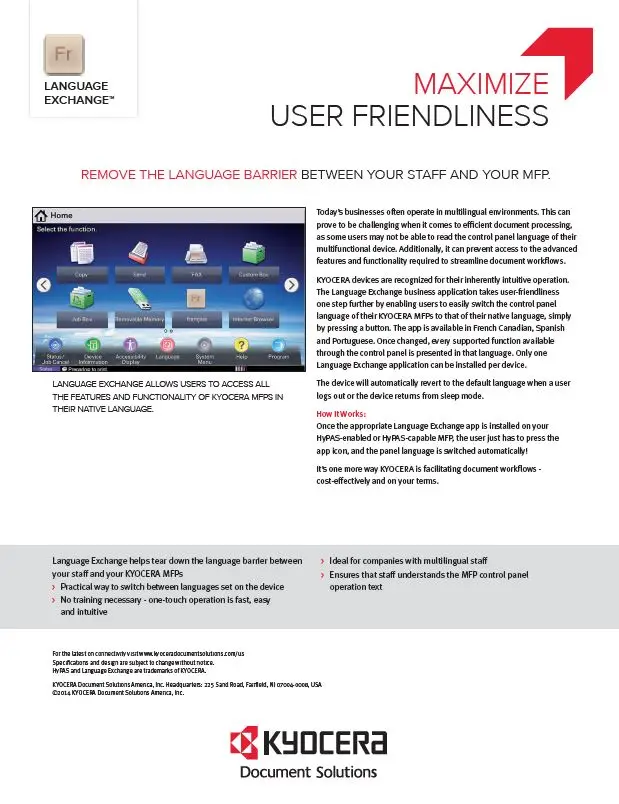 Kyocera, Software, Network Device Management, Language Exchange, National RAM Business Systems