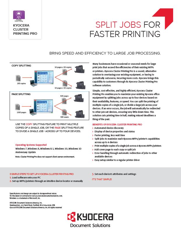 Kyocera Software Output Management Kyocera Cluster Printing Pro Data Sheet Thumb, National Ram Business Systems, Kyocera, KIP, HP, San Gabriel Valley, California, CA